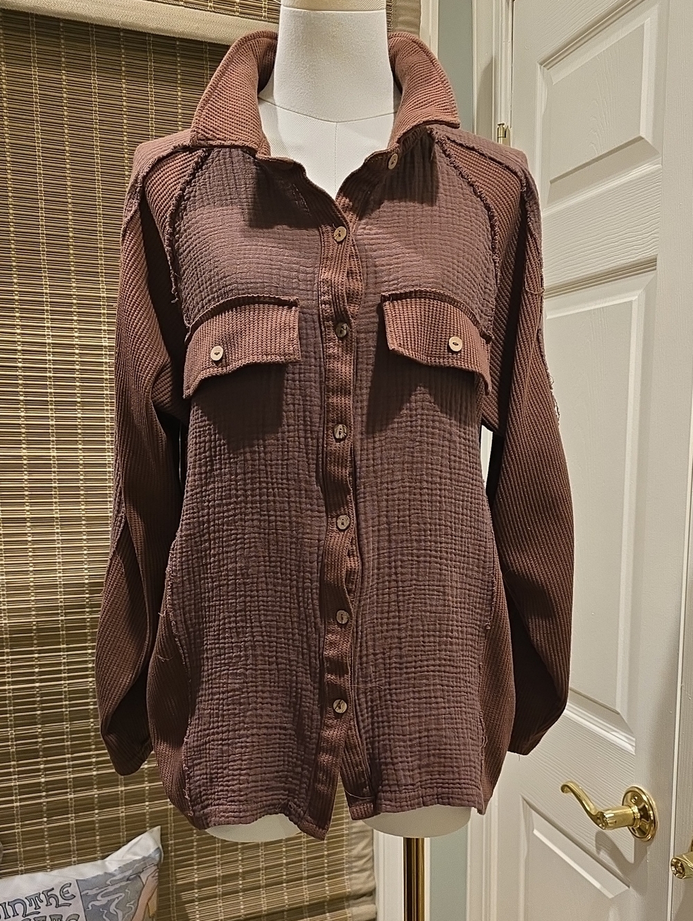 Pink Lily Brown Waffle Knit Top